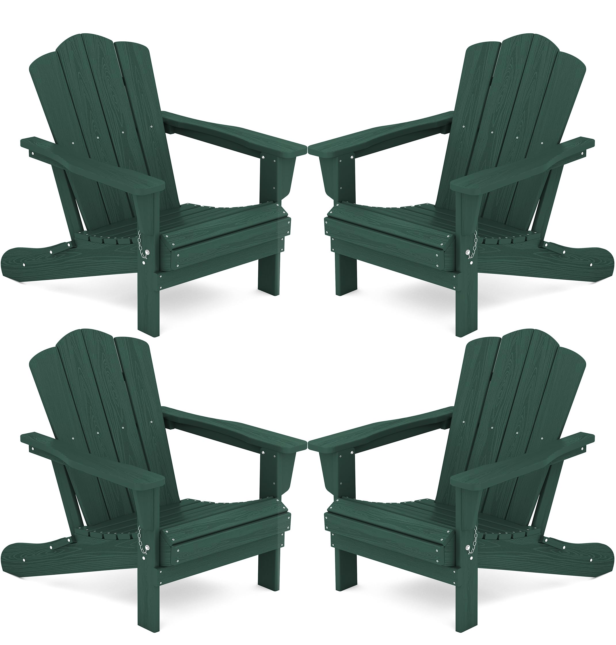 Kingyes Folding Adirondack Chair Set Of 4, Hdpe All-Weather Folding Adirondack Chair, Green
